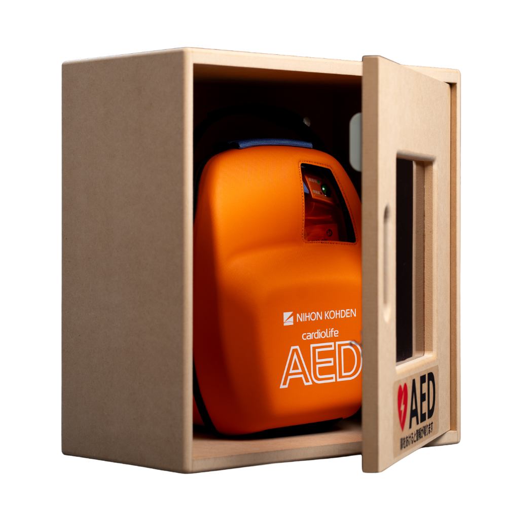 両開き木製AED収容ボックス 壁掛け式 AED-120K-D(屋内用)
